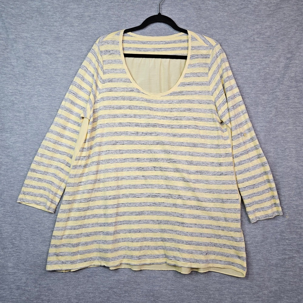 Soft Surroundings Womens Size 1X Linen Silk Blend Striped Tunic Top Yellow Grey